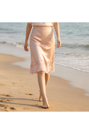 Dôen New Elowette Silk Satin Skirt Peach Sorbet